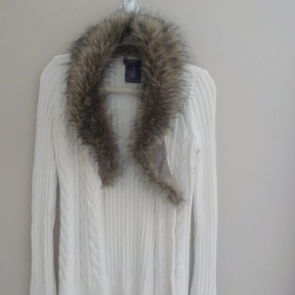 Chaps Faux Fur Neck Sweater